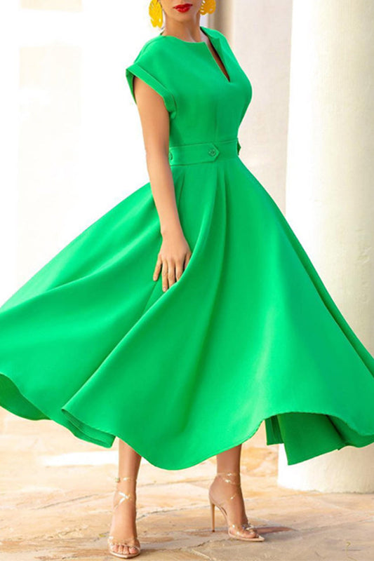 Vestido informal sencillo de manga corta con cuello redondo y cremallera lisa