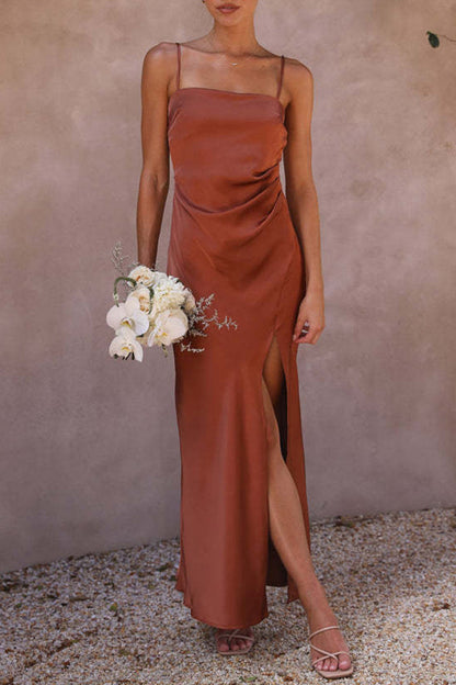 Vestido sexy elegante con abertura sólida y tirantes finos