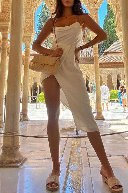 Vestido asimétrico irregular con escote en V, sexy, liso, sin espalda y sin cinturón