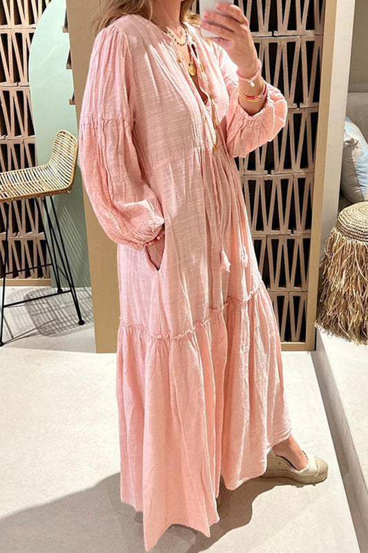 Vestidos casuales de corte A con escote en V y frenillo liso