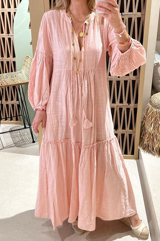 Vestidos casuales de corte A con escote en V y frenillo liso