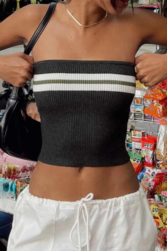 Tops sexys sin tirantes con rayas en contraste