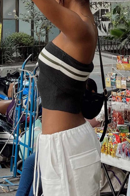 Tops sexys sin tirantes con rayas en contraste