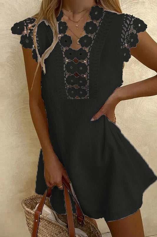 Vestido informal liso con escote en V, manga corta y corte A