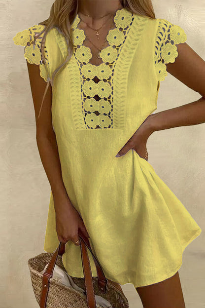 Vestido informal liso con escote en V, manga corta y corte A (8 colores)
