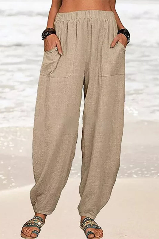 Pantalones casuales de color liso con bolsillos y lápiz sueltos