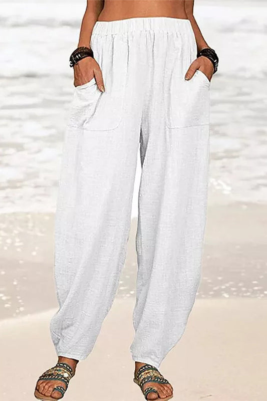 Pantalones casuales de color liso con bolsillos y lápiz sueltos