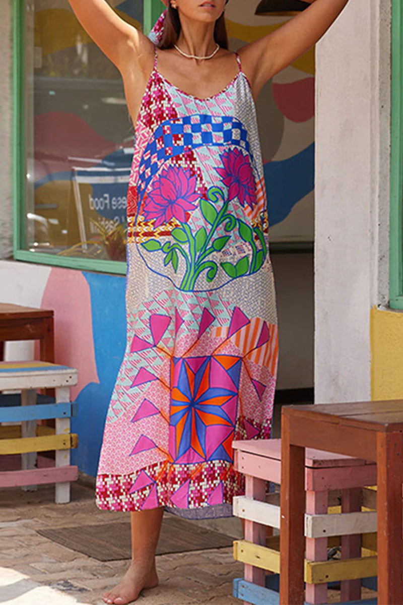 Vestido informal con escote en V y estampado en contraste