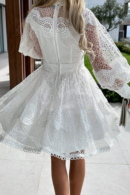 Vestidos elegantes y dulces de corte A con cuello alto, lisos, ahuecados y de media manga.