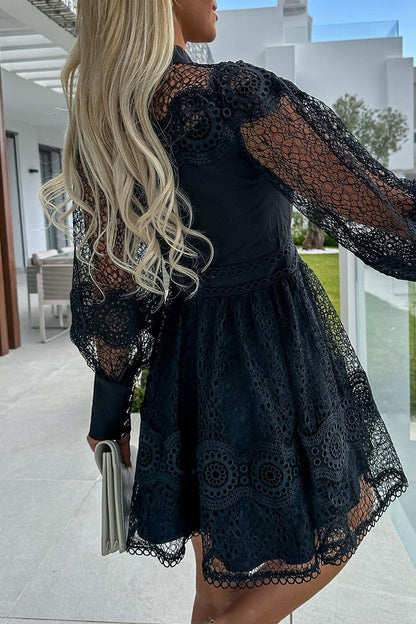 Vestidos elegantes y dulces de corte A con cuello alto, lisos, ahuecados y de media manga.