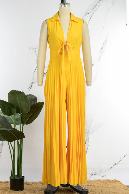 Sexy Solid Bandage Hollowed Out Patchwork Fold Turndown Collar Straight Jumpsuits(4 Colors)