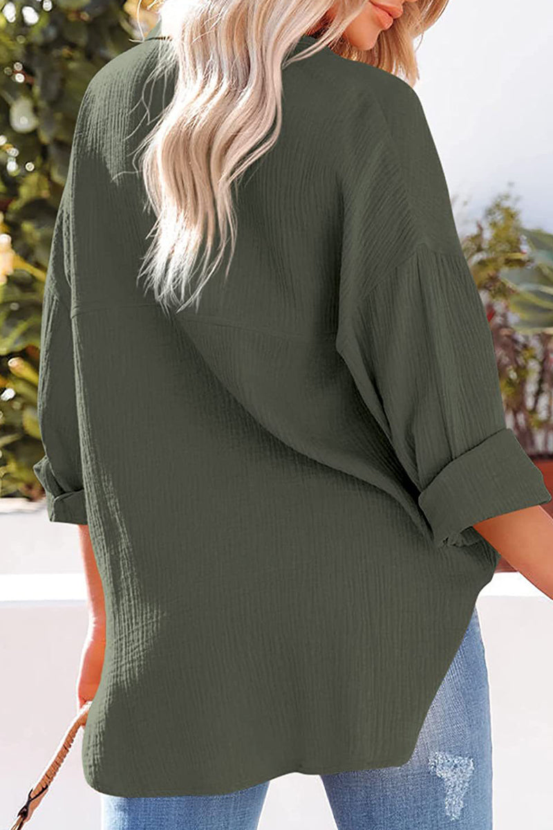 Blusas casuales de cuello vuelto con bolsillos lisos (8 colores)