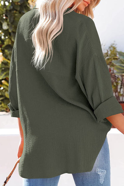 Blusas casuales de cuello vuelto con bolsillos lisos (8 colores)