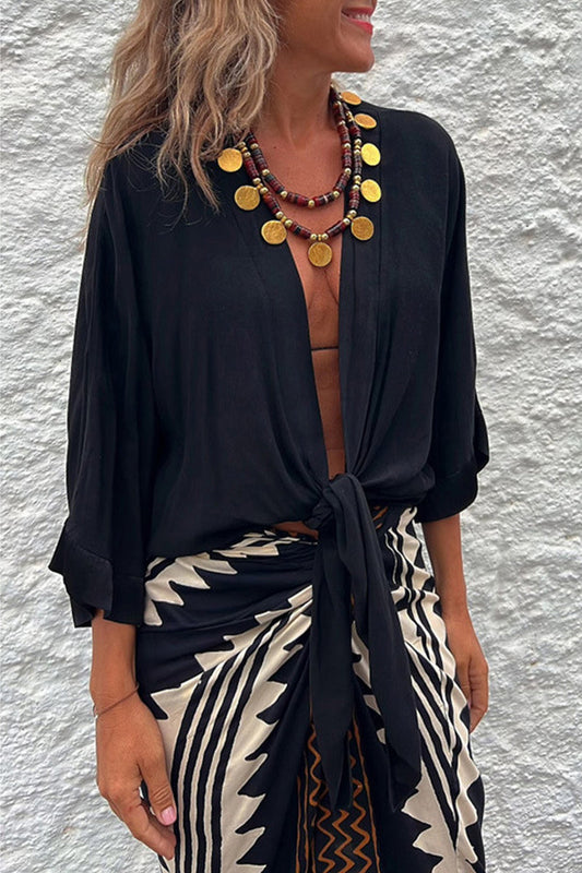 Tops casuales de cuello en V con frenillo liso (3 colores)