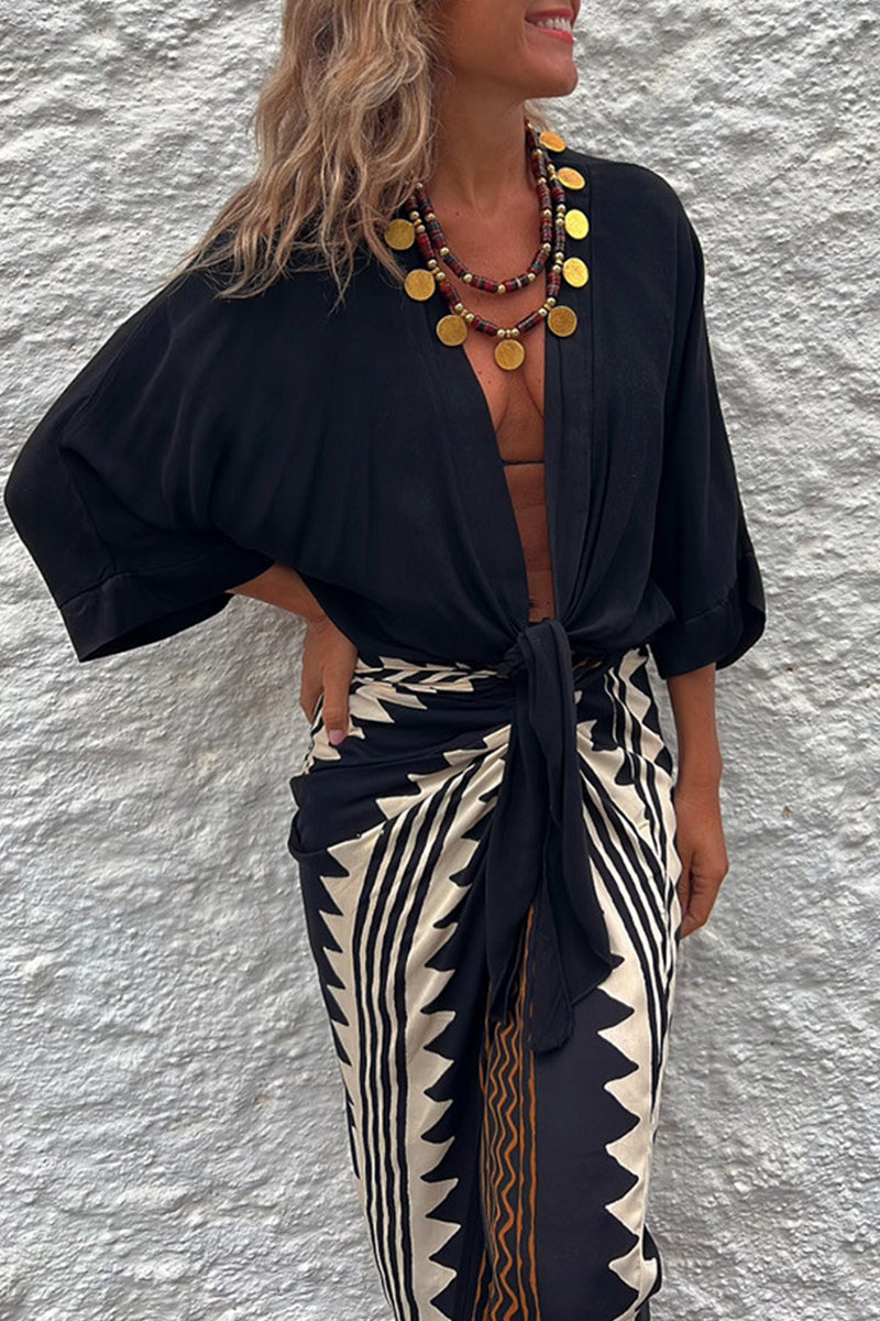 Tops casuales de cuello en V con frenillo liso