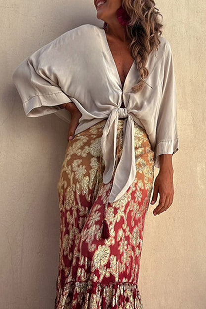 Tops casuales de cuello en V con frenillo liso