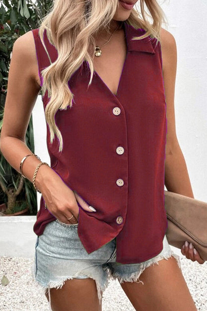 Blusas de cuello en V con botones lisos Daily Simplicity (5 colores)