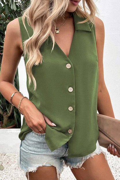 Blusas de cuello en V con botones lisos Daily Simplicity (5 colores)