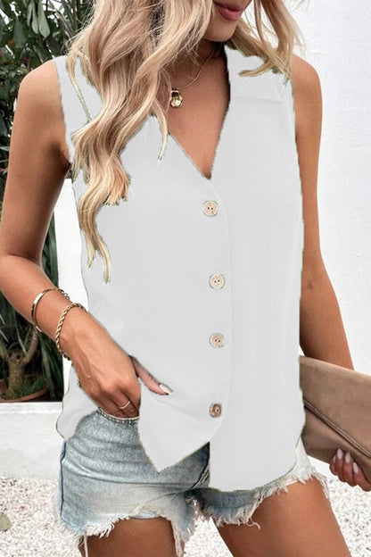 Blusas de cuello en V con botones lisos Daily Simplicity (5 colores)