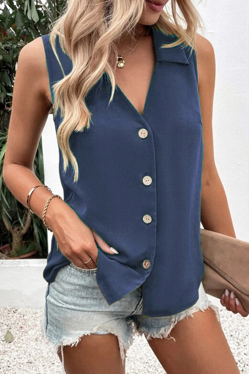 Blusas de cuello en V con botones lisos Daily Simplicity (5 colores)