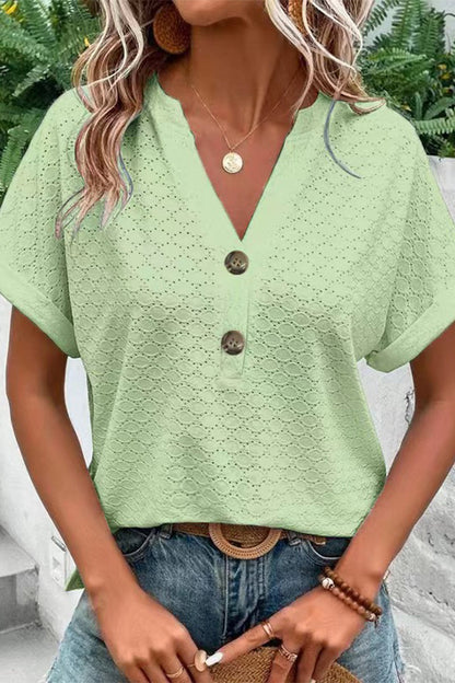Camisetas casuales con cuello en V y botones lisos (10 colores)