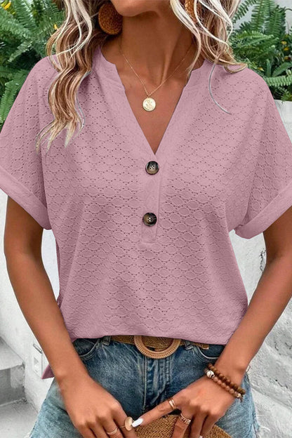 Camisetas casuales con cuello en V y botones lisos (10 colores)