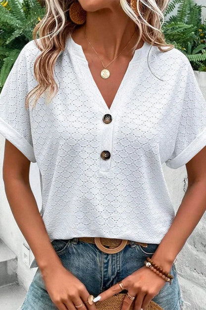 Camisetas casuales con cuello en V y botones lisos (10 colores)