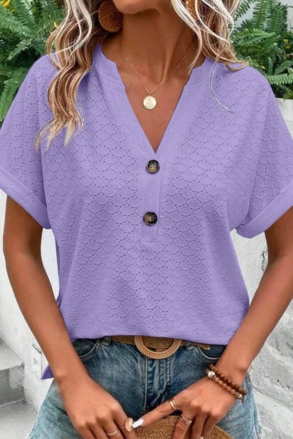 Camisetas casuales con cuello en V y botones lisos (10 colores)