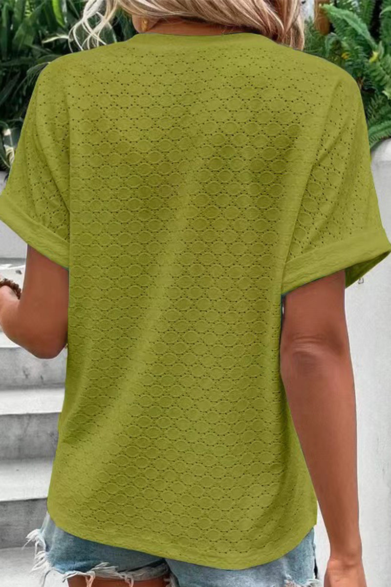 Camisetas casuales con cuello en V y botones lisos (10 colores)
