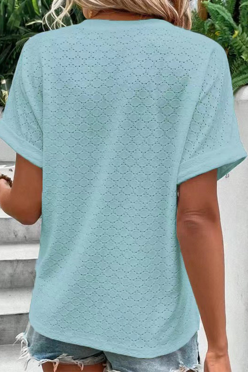 Camisetas casuales con cuello en V y botones lisos (10 colores)