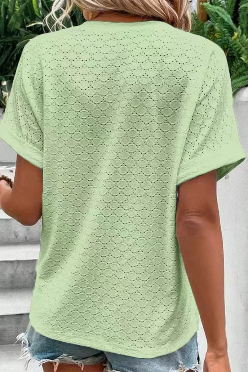 Camisetas casuales con cuello en V y botones lisos (10 colores)