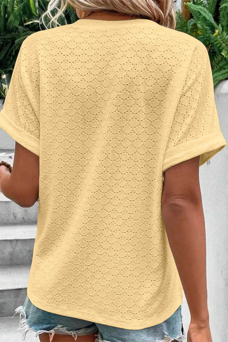 Camisetas casuales con cuello en V y botones lisos (10 colores)