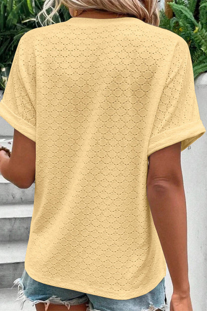 Camisetas casuales con cuello en V y botones lisos (10 colores)
