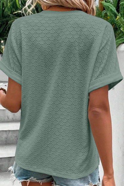 Camisetas casuales con cuello en V y botones lisos (10 colores)