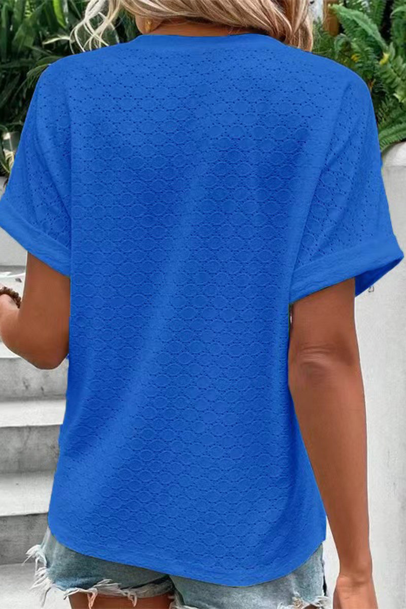 Camisetas casuales con cuello en V y botones lisos (10 colores)