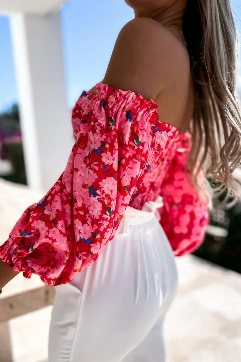Sweet Elegant Print Printing Off the Shoulder Tops(8 Colors)