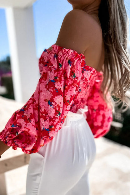 Sweet Elegant Print Printing Off the Shoulder Tops(8 Colors)