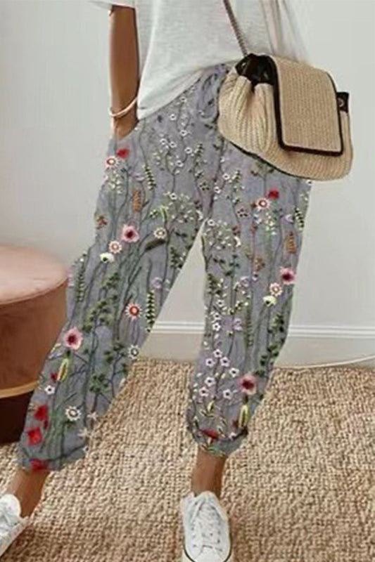 Pantalones casuales con estampado geométrico de patchwork, sueltos, de cintura media, con lápiz y estampado completo