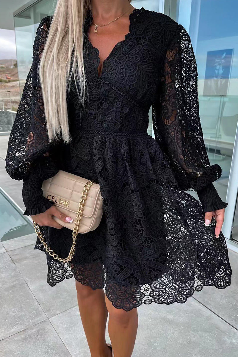 Vestidos sexis de celebridades con encaje liso bordado y escote en V (3 colores)