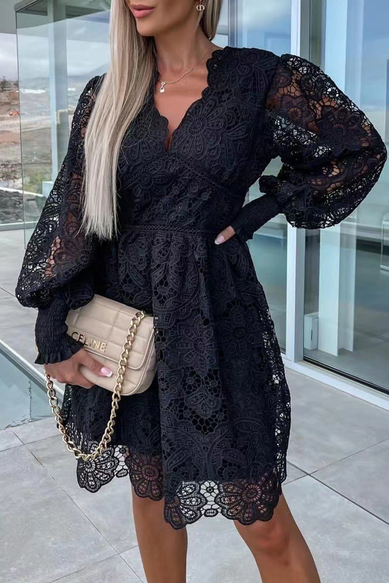 Vestidos sexis de celebridades con encaje liso bordado y escote en V (3 colores)