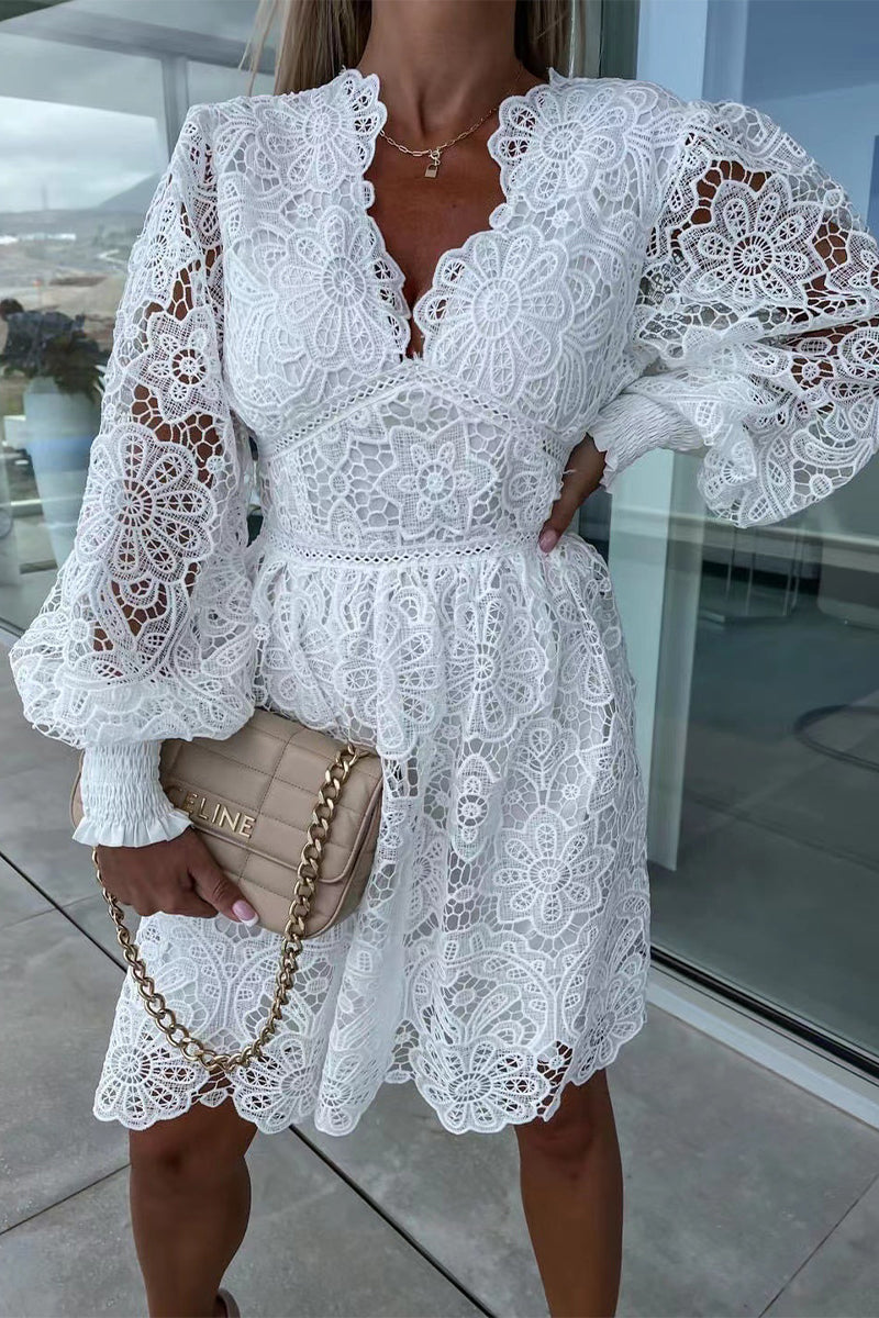 Vestidos sexis de celebridades con encaje liso bordado y escote en V (3 colores)