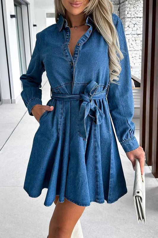 Vestidos casuales de corte A con cuello vuelto y estampado liso