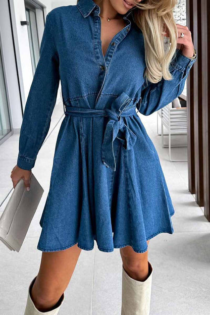 Vestidos casuales de corte A con cuello vuelto y estampado liso