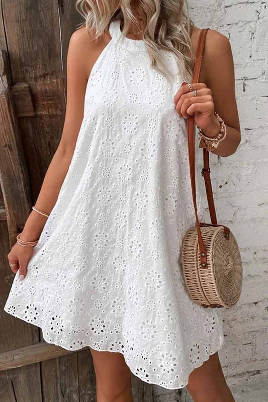 Vestidos casuales dulces de color liso con cuello redondo y corte A