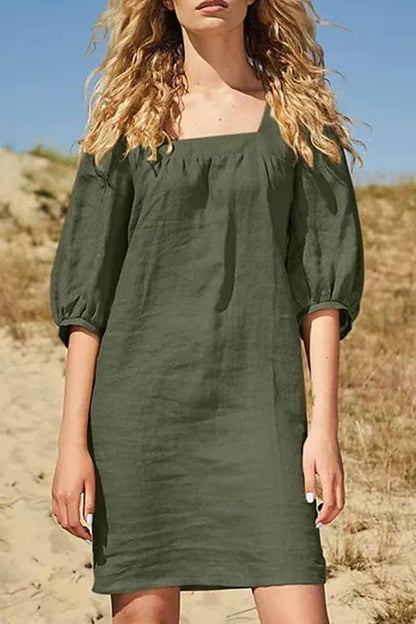 Vestidos casuales de falda de un solo paso con cuello cuadrado y patchwork sólido