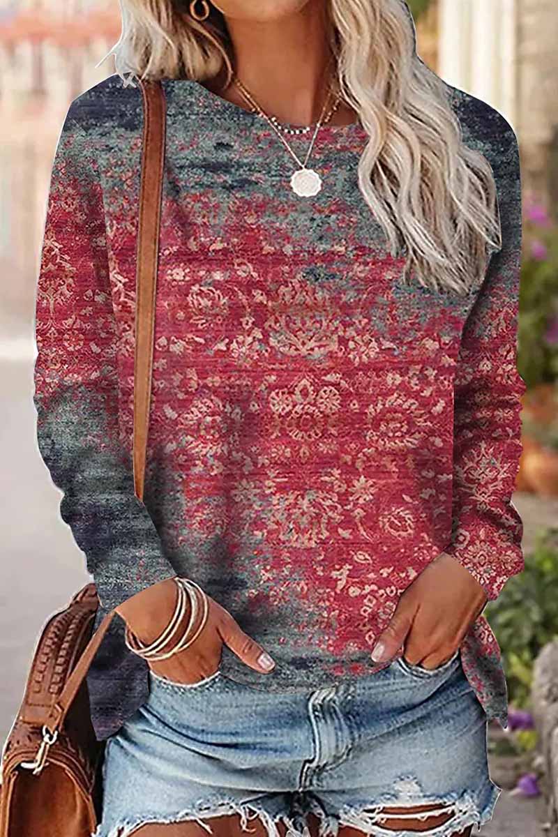 Tops casuales con cuello redondo y estampado de patchwork (9 colores)