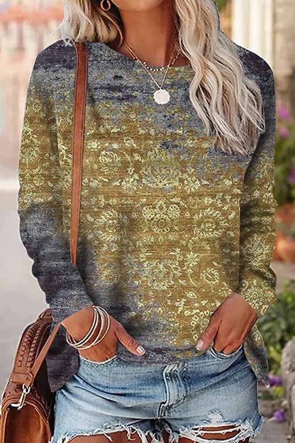 Tops casuales con cuello redondo y estampado de patchwork (9 colores)