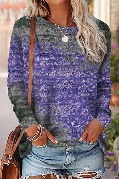 Tops casuales con cuello redondo y estampado de patchwork (9 colores)
