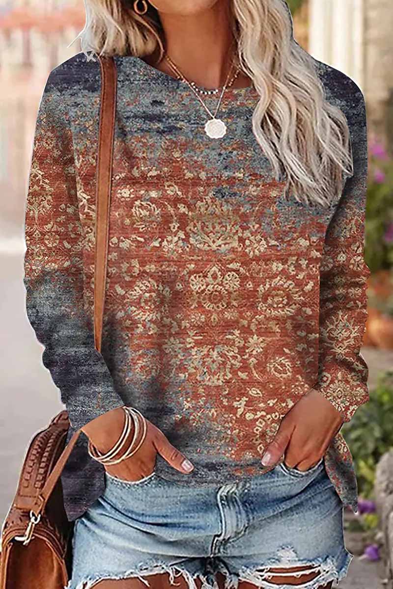 Tops casuales con cuello redondo y estampado de patchwork (9 colores)