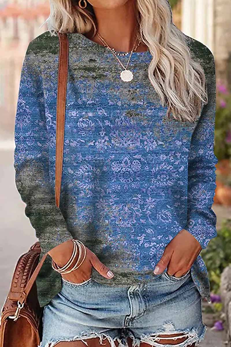 Tops casuales con cuello redondo y estampado de patchwork (9 colores)